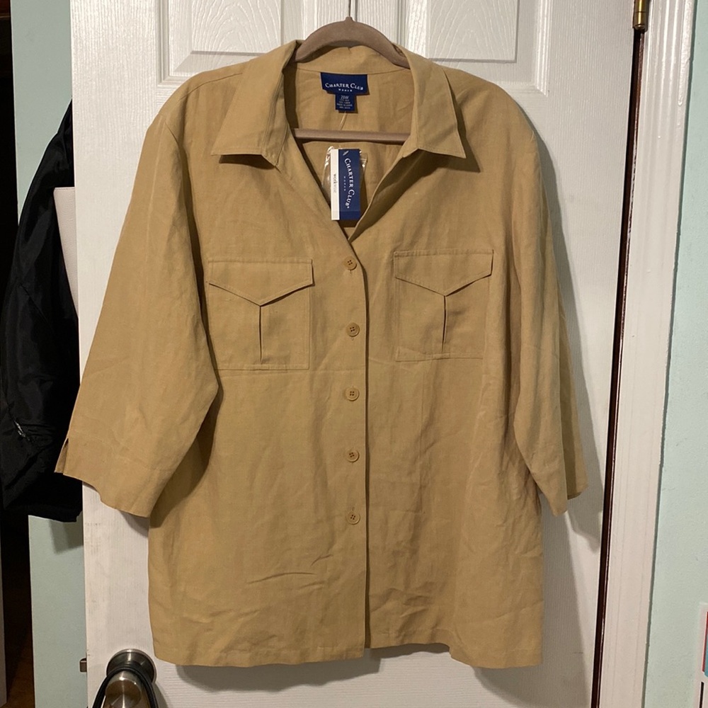 Tan oversized button up blouse shirt